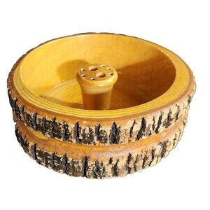 Vintage Handcrafted Ellwood Rusticware Souvenir Wood Nut Bowl Raw Edge